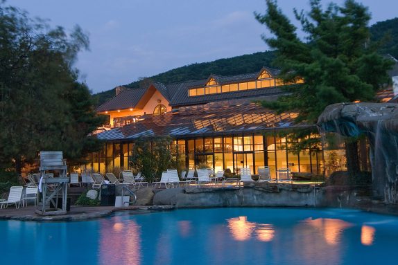mineral hills crystal springs pool at night